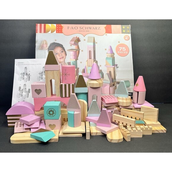 FAO Schwarz Medieval Princesses Wooden Castle Building Blocks Set 75-piece - Picture 4 of 5